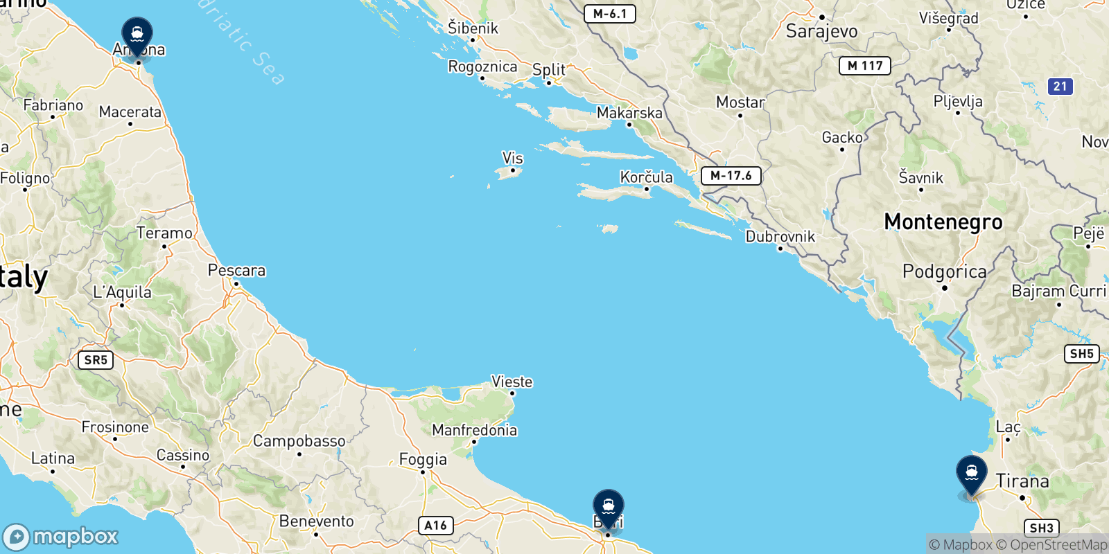 Adria Ferries destinations map