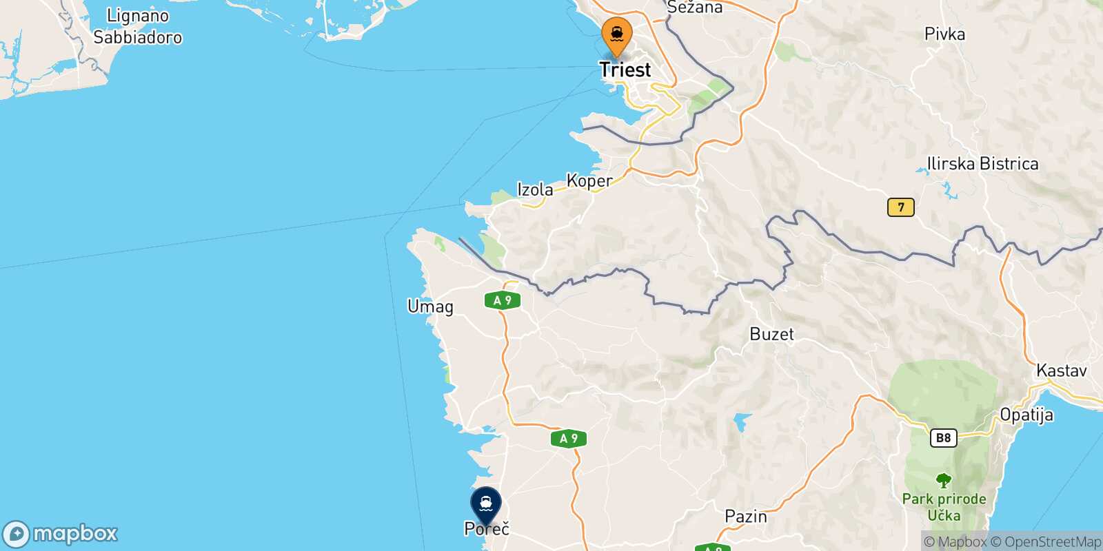Trieste Porec route map