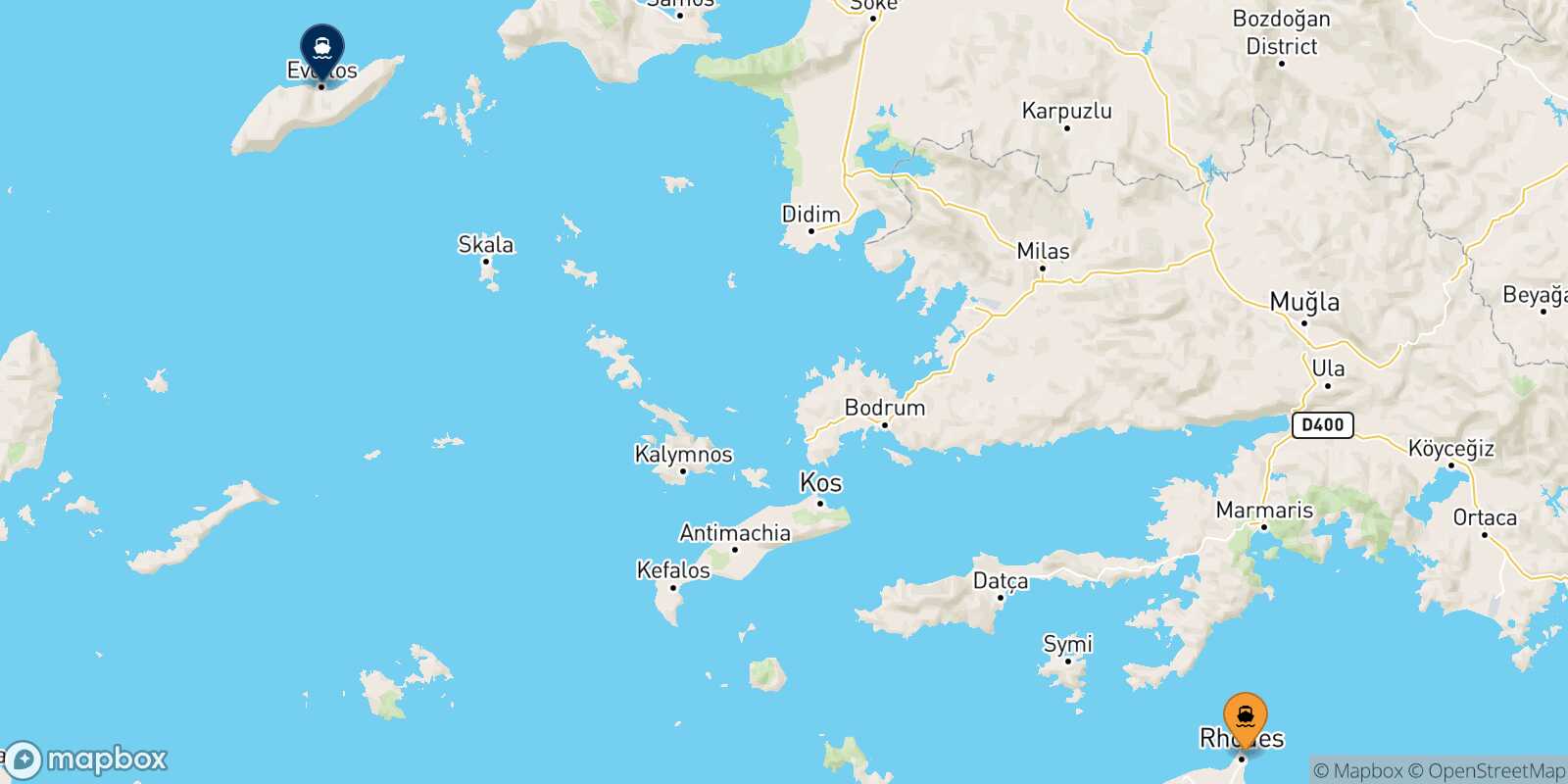 Rhodes Agios Kirikos (Ikaria) route map