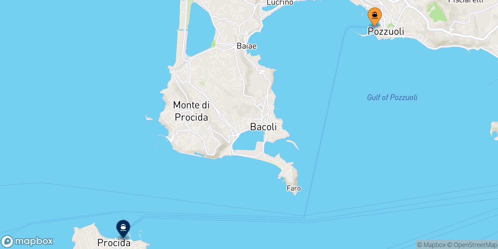 Casamicciola (Ischia) Procida route map