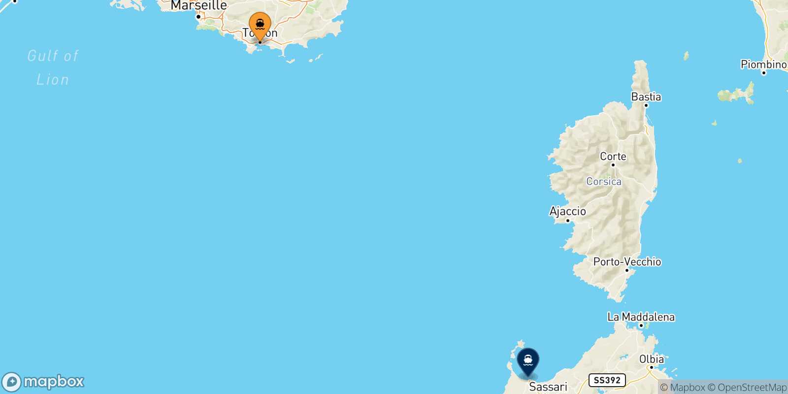 Toulon Porto Torres route map
