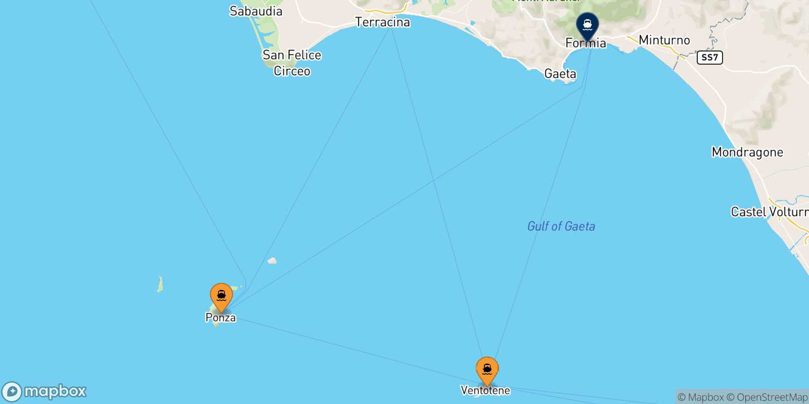 Map of the ports connected with  Formia