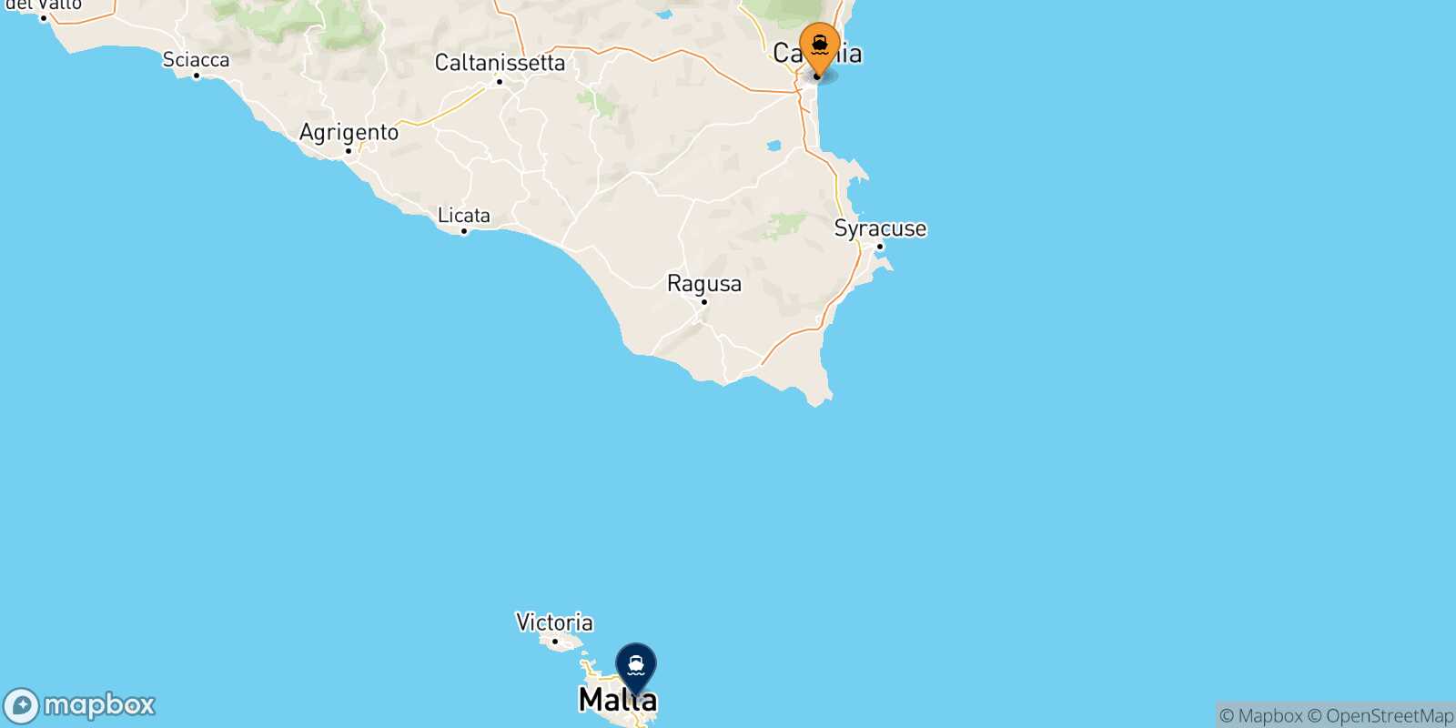 Map of the destinations reachable from Catania
