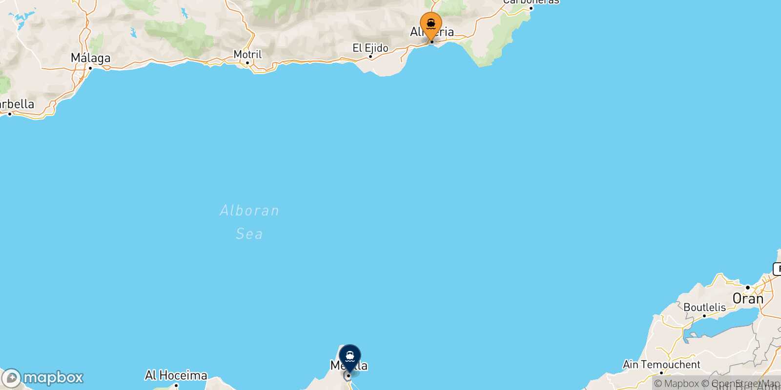 Almeria Melilla route map