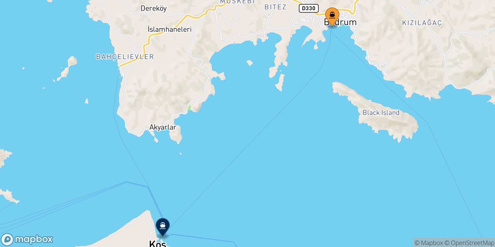 Turgutreis Kos route map