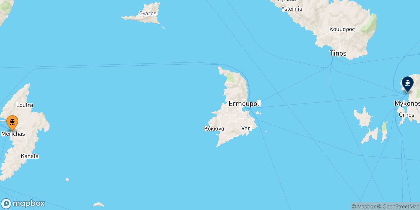 Kythnos Mykonos route map