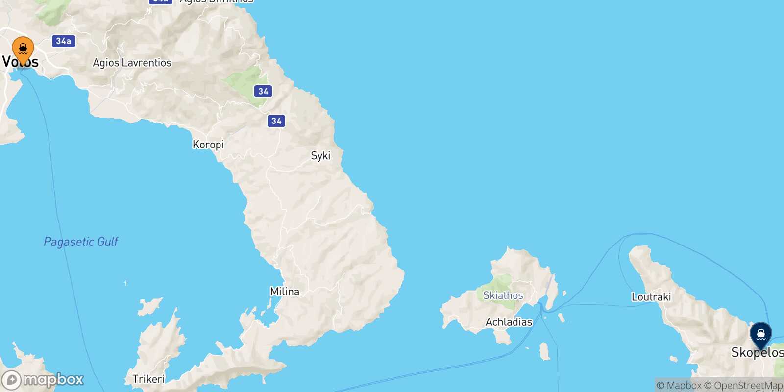Volos Glossa (Skopelos) route map