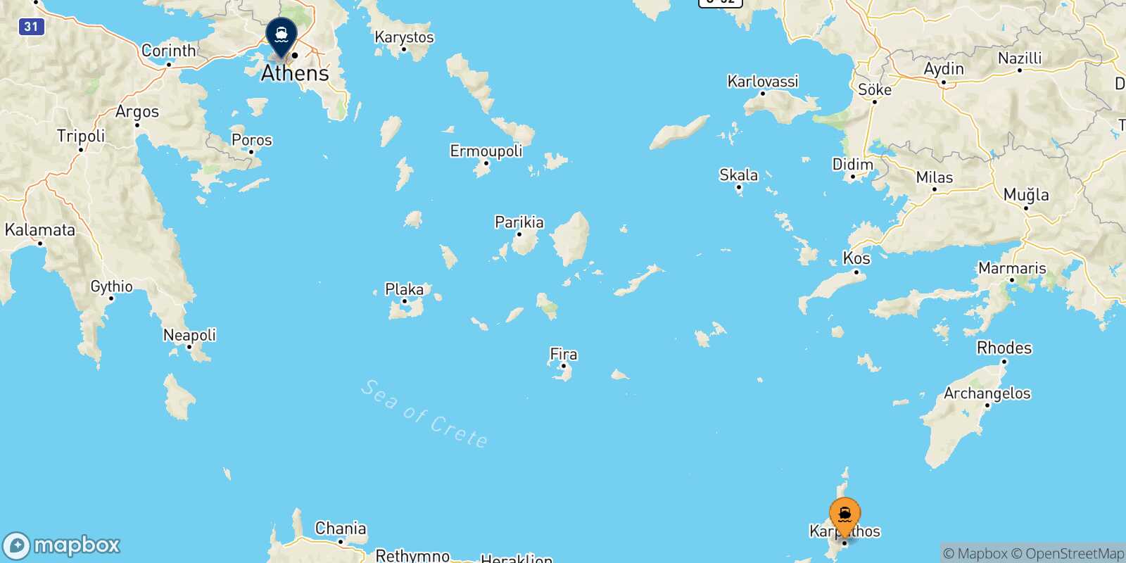 Karpathos Piraeus route map