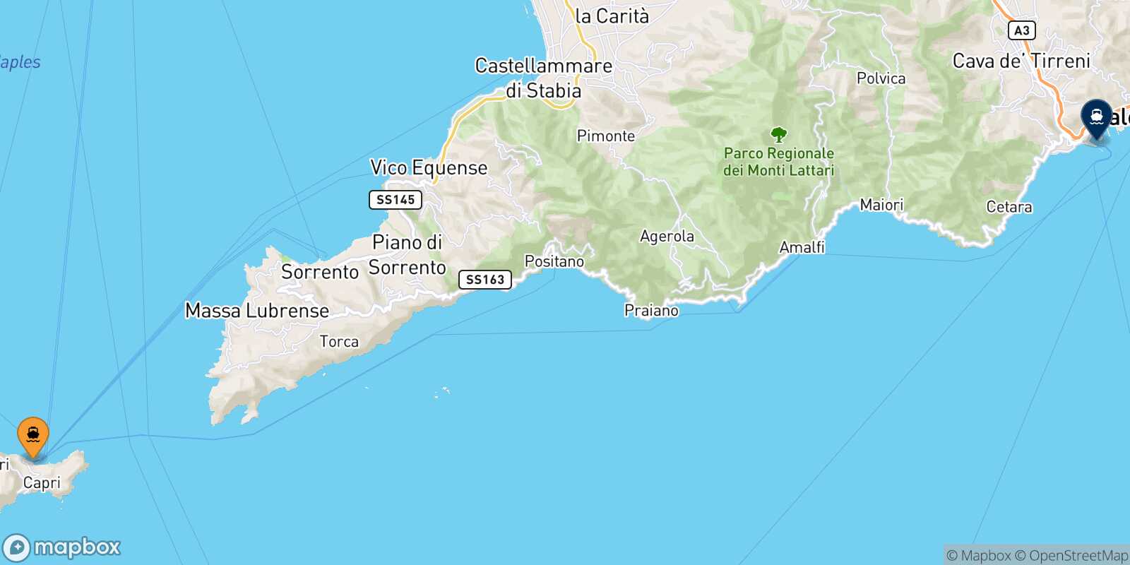 Capri Salerno route map