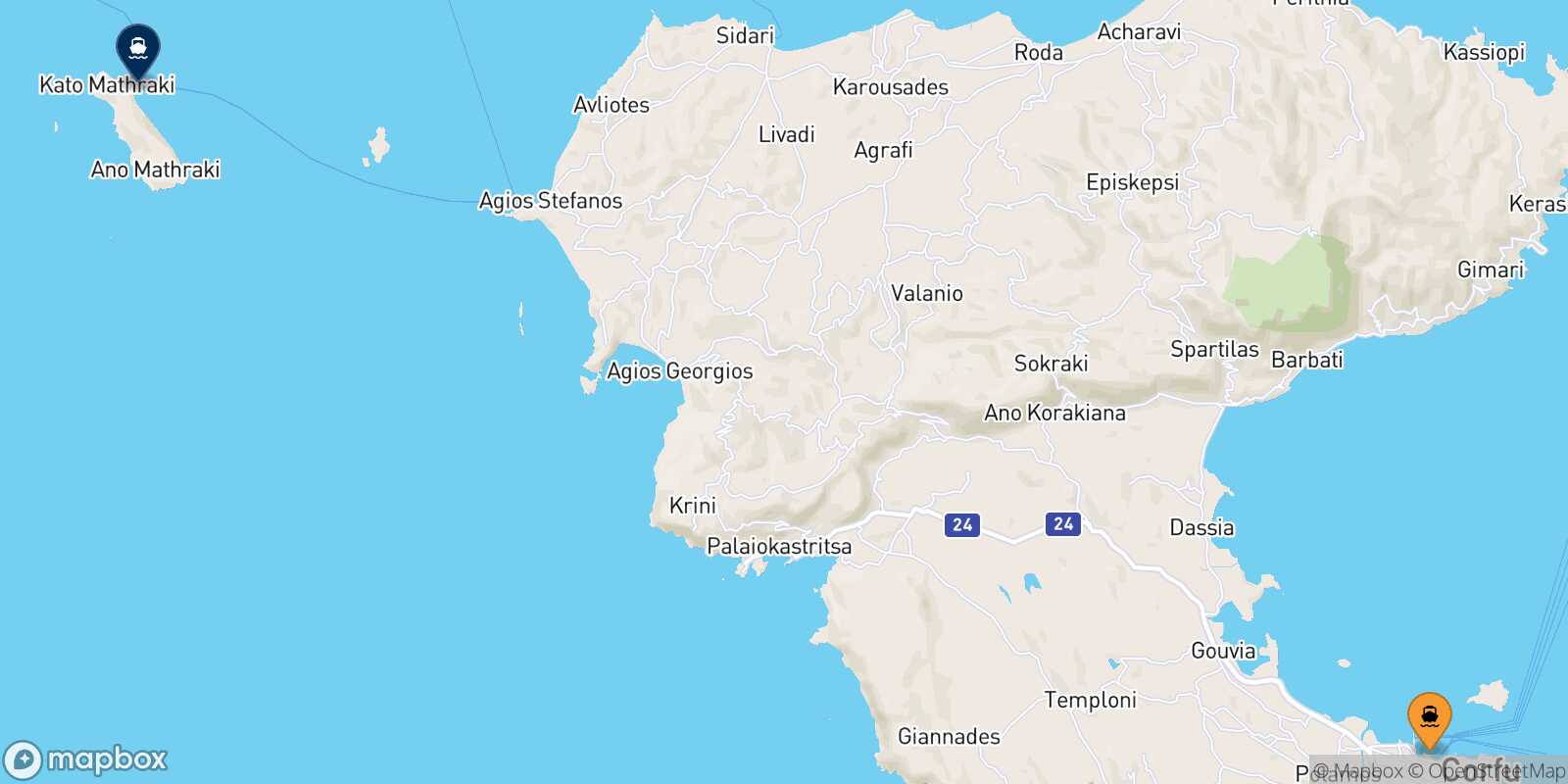 Corfu Mathraki route map