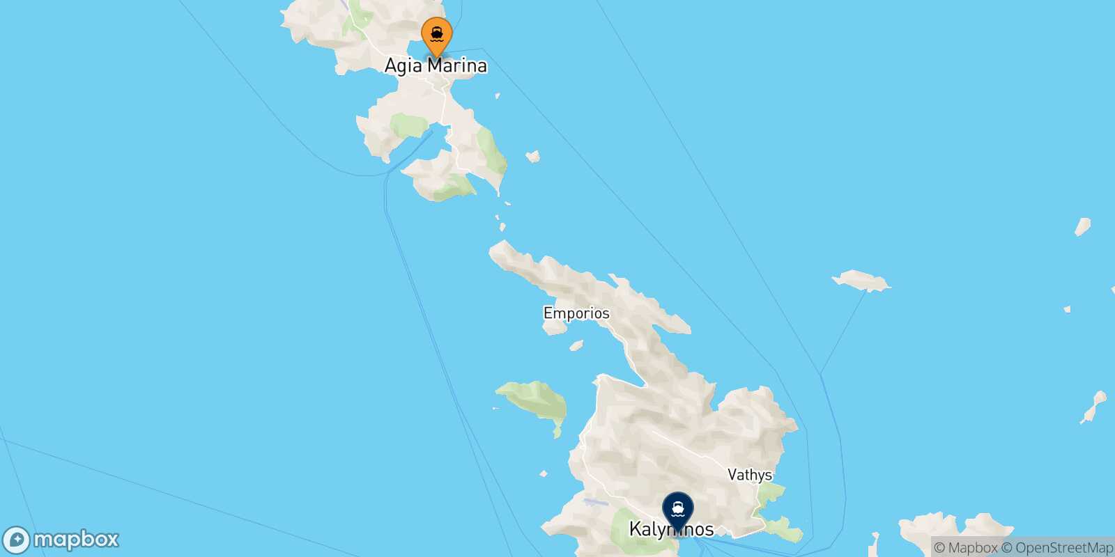 Agia Marina (Leros) Kalymnos route map