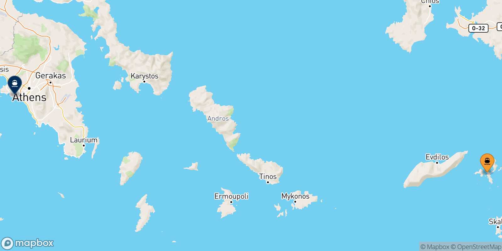 Fourni Piraeus route map