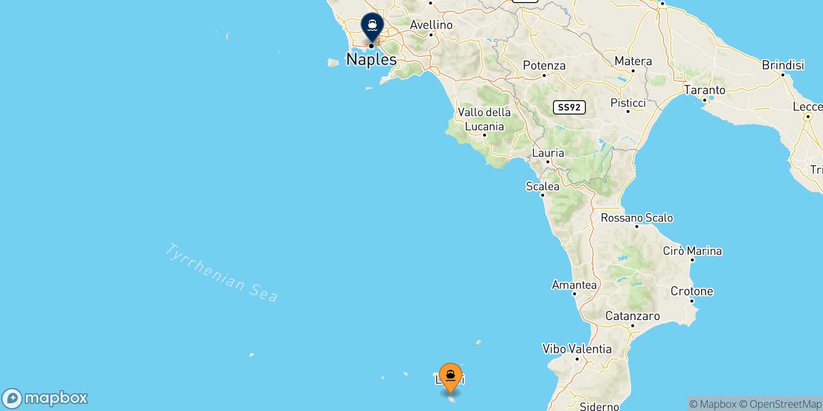 Vulcano Naples route map