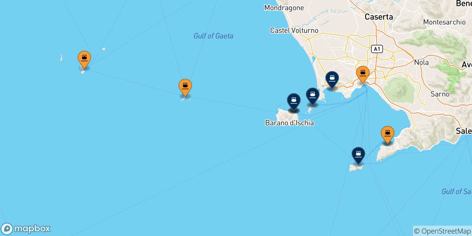 Map of the possible routes between Italy and Gulf Of Naples