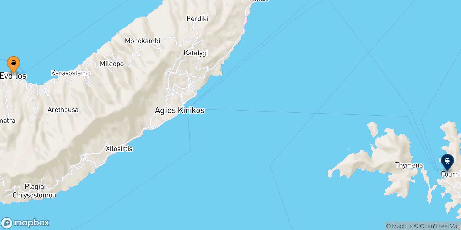 Agios Kirikos (Ikaria) Fourni route map