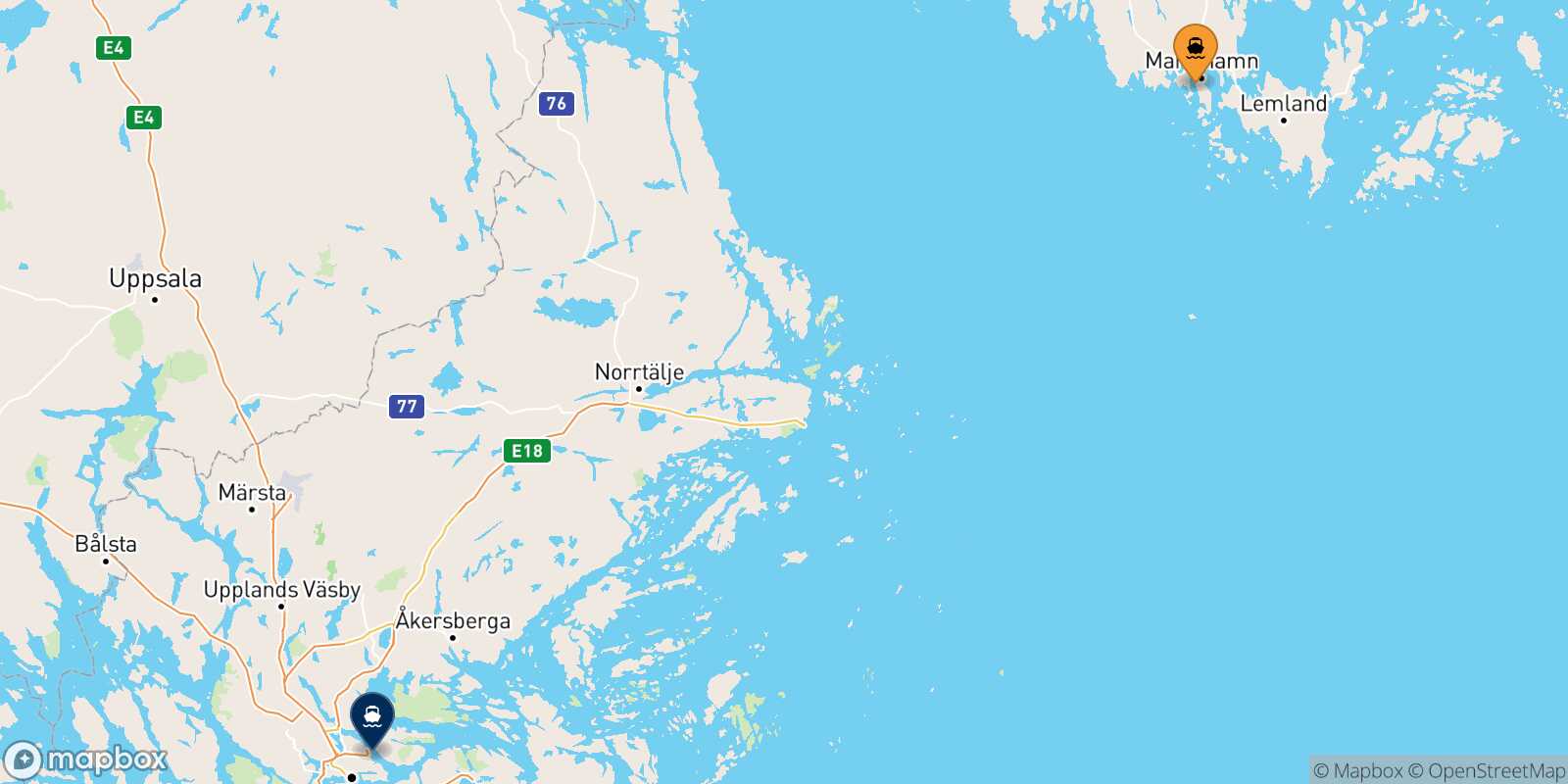 Mariehamn Stockholm route map