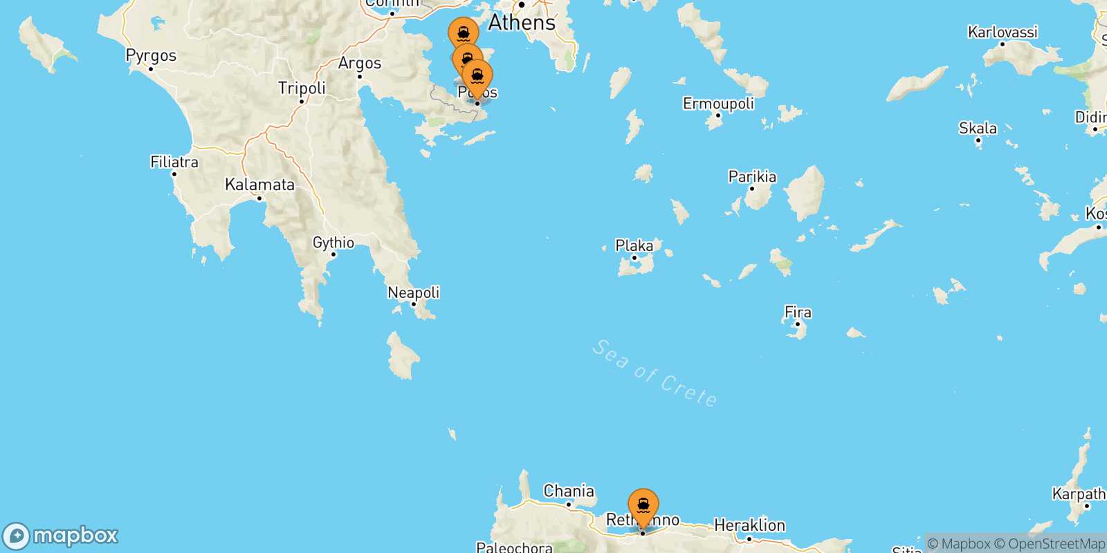 Map of the ports connected with  Aegina