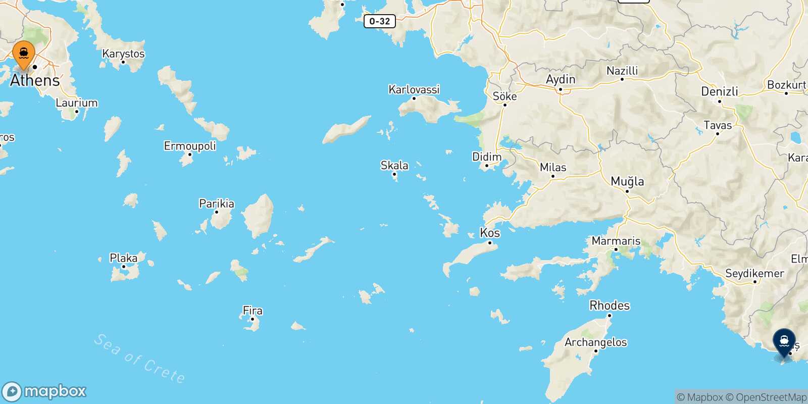 Piraeus Kastelorizo route map