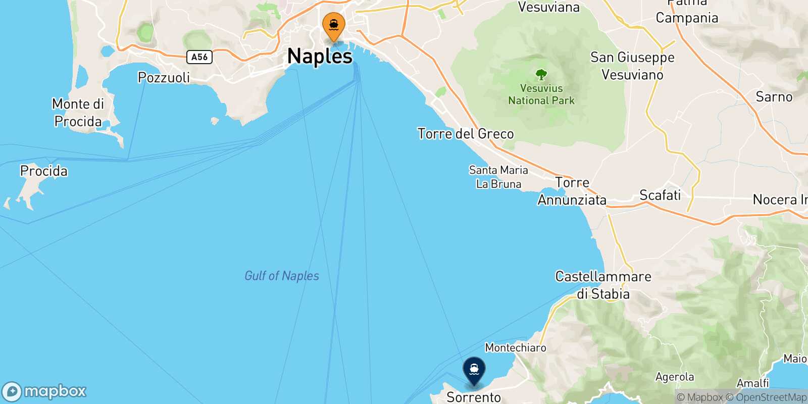 Naples Beverello Sorrento route map