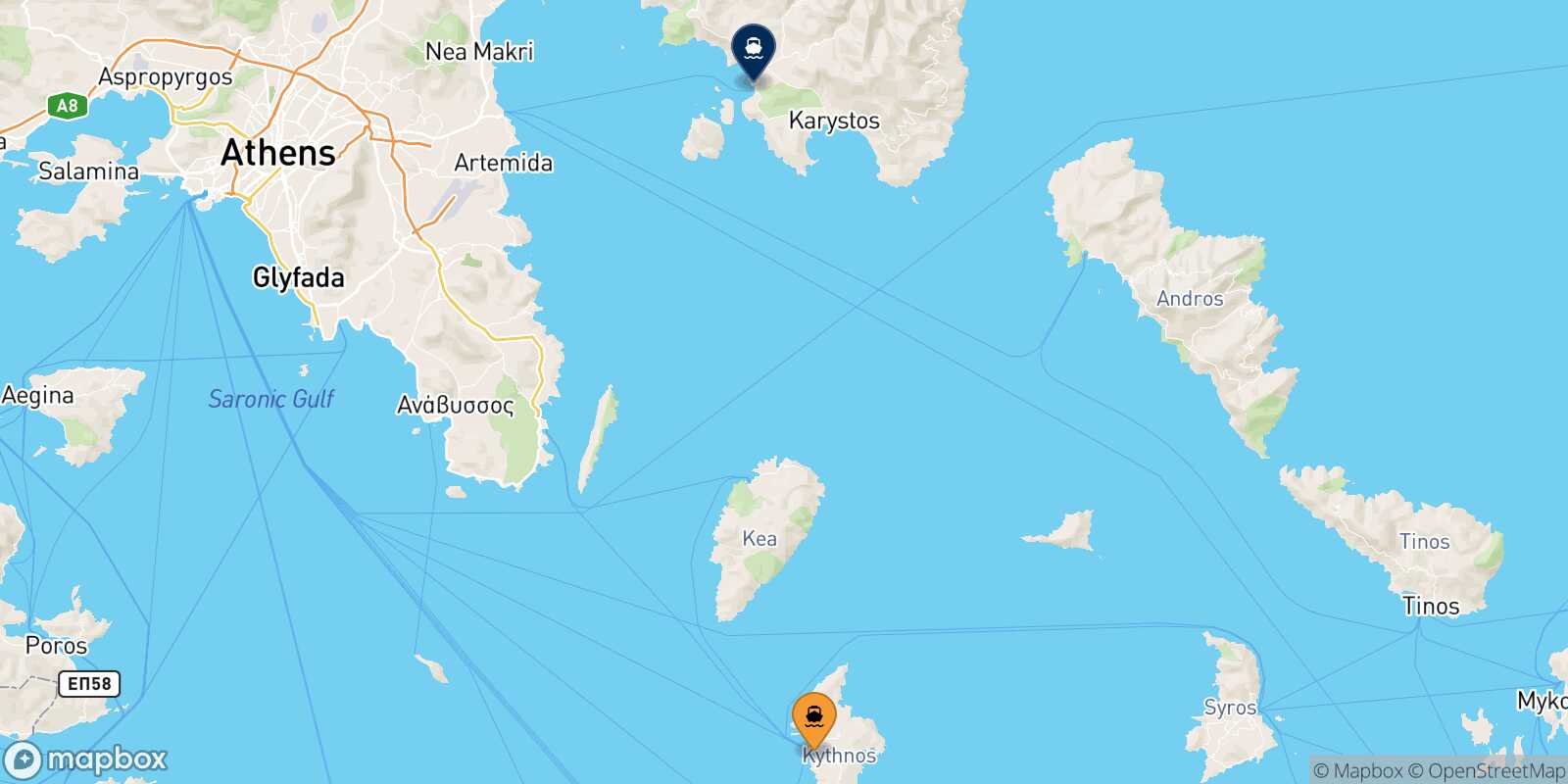 Kythnos Karystos route map