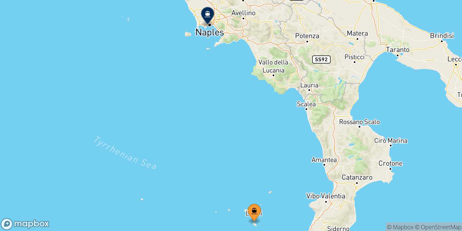 Vulcano Naples Mergellina route map