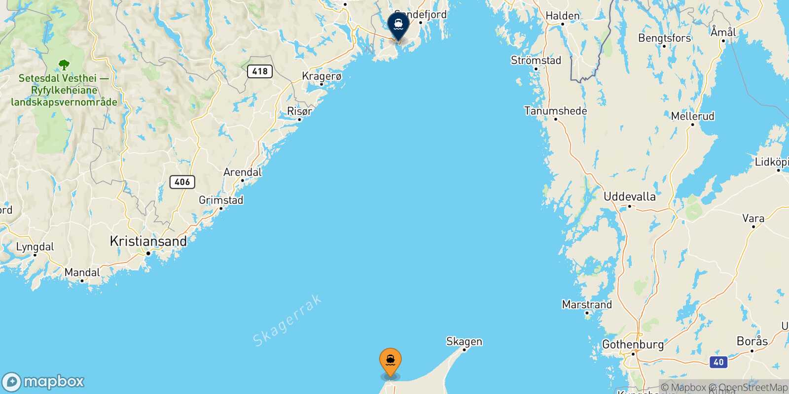 Hirtshals Larvik route map