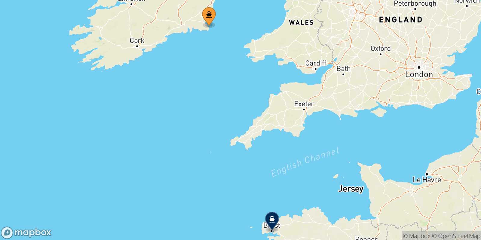 Rosslare Brest route map