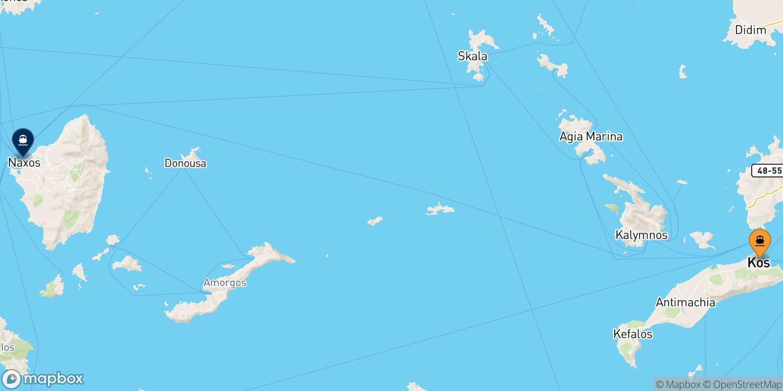 Kos Naxos route map