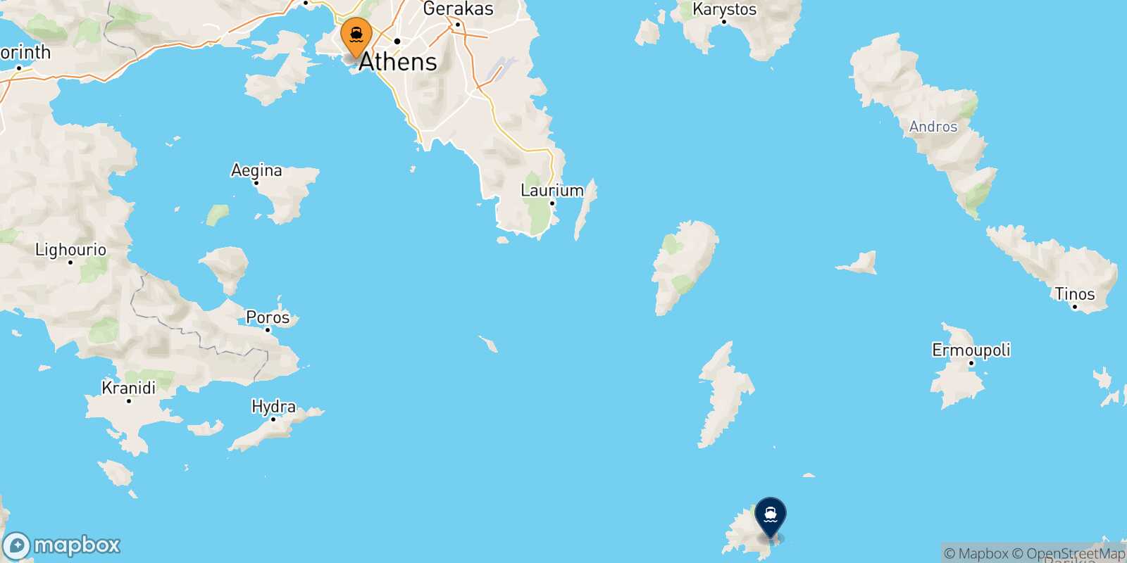 Piraeus Serifos route map