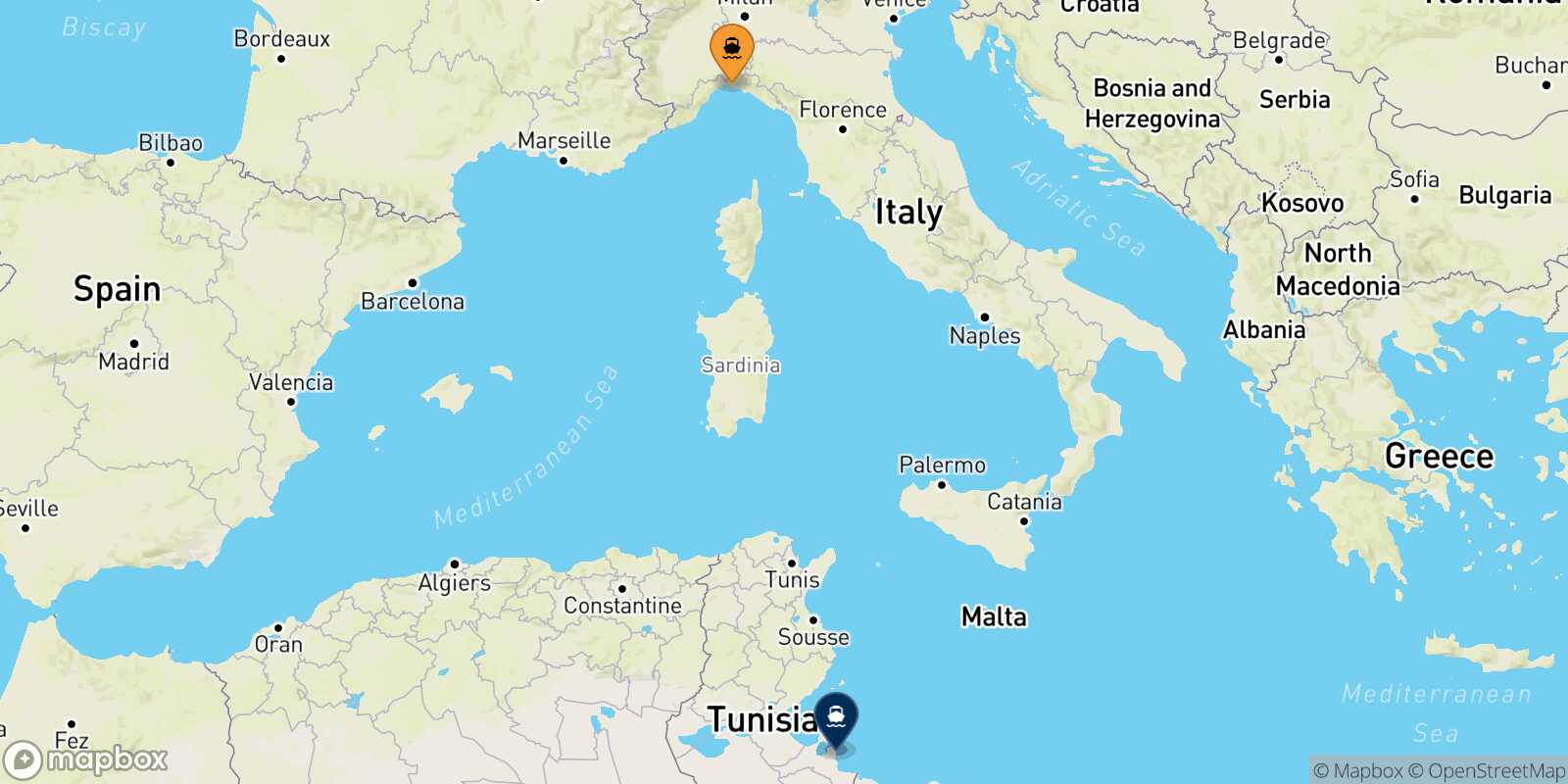 Map of the ports connected with  Zarzis