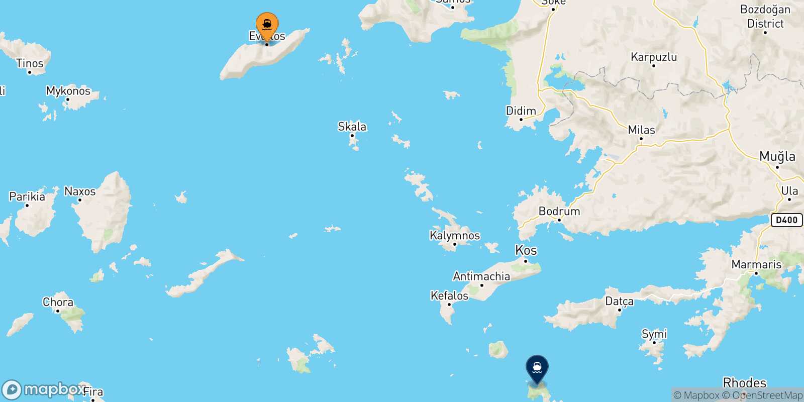 Agios Kirikos (Ikaria) Tilos route map
