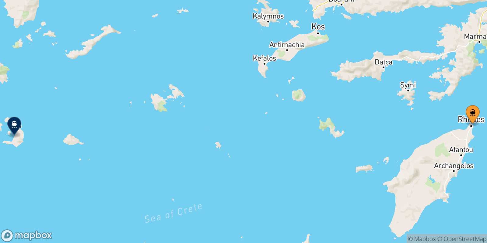 Rhodes Thira (Santorini) route map