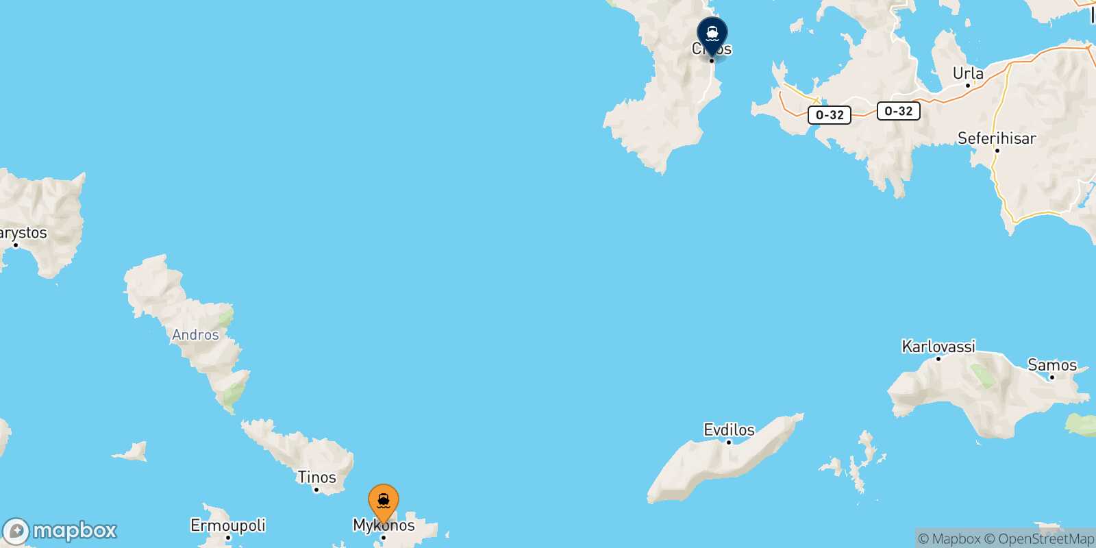 Mykonos Chios route map