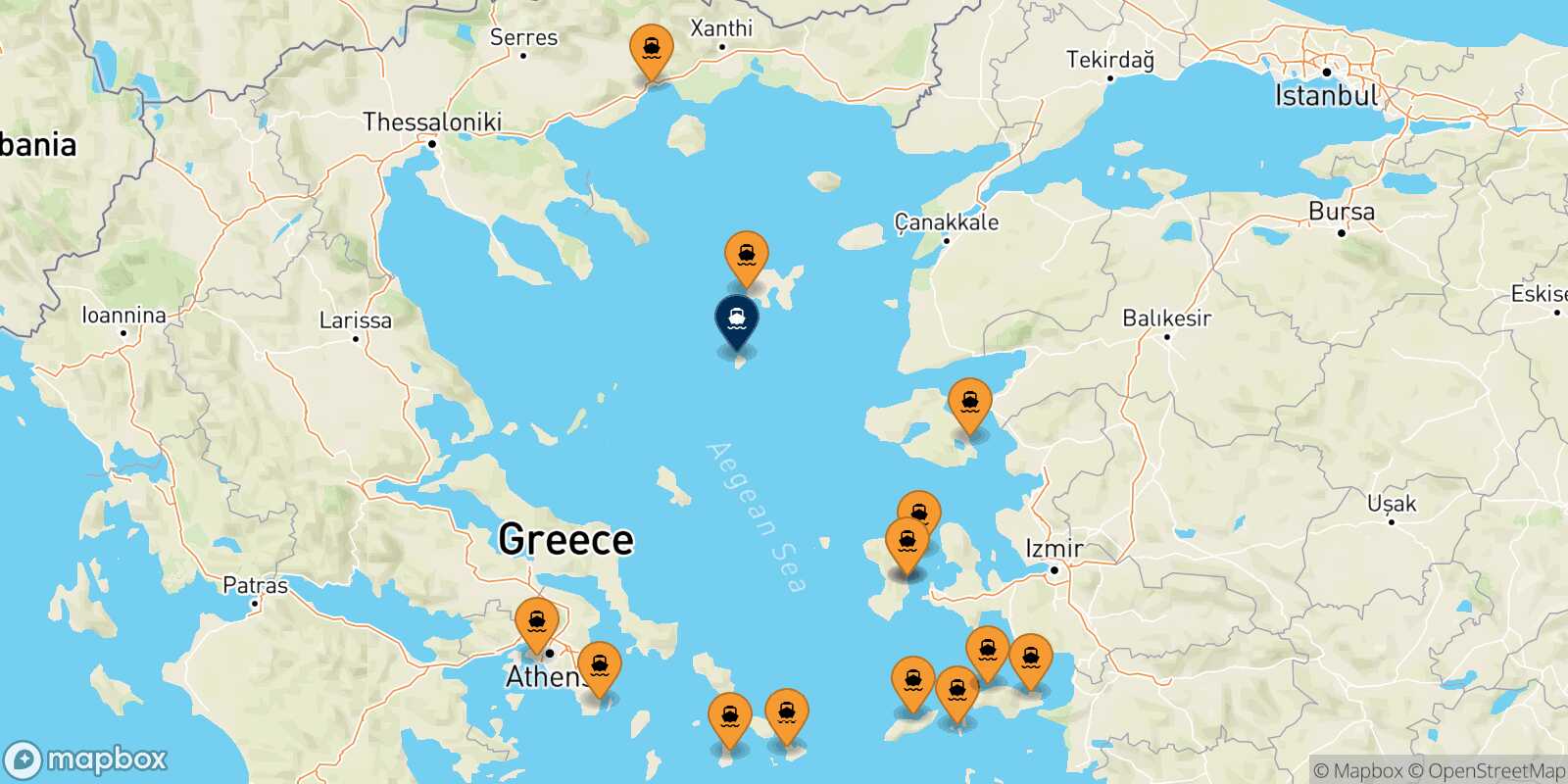 Map of the ports connected with  Agios Efstratios