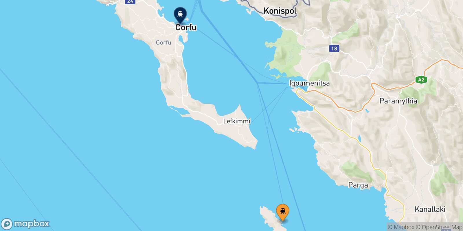 Paxos Corfu route map