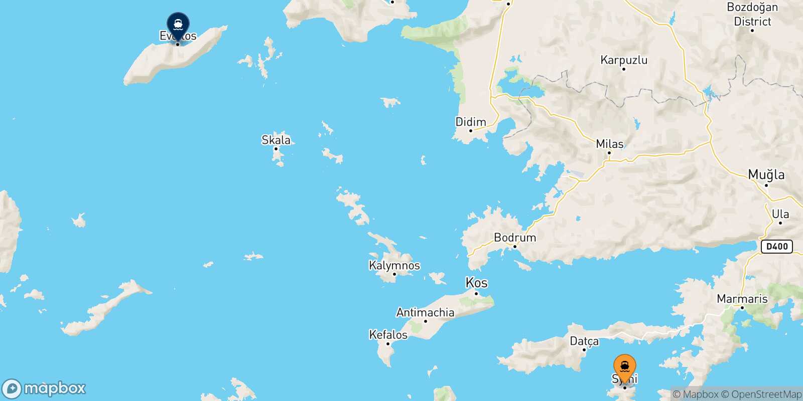 Symi Evdilos (Ikaria) route map