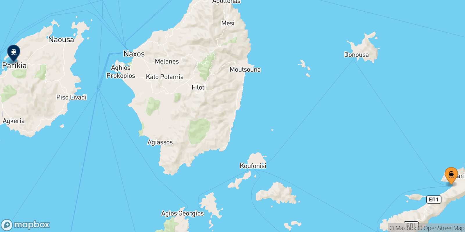 Aegiali (Amorgos) Paros route map