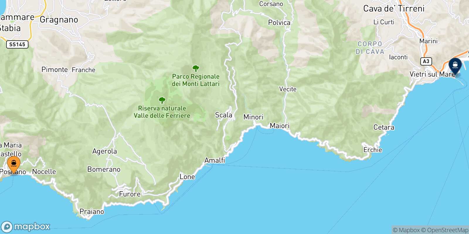 Positano Salerno route map