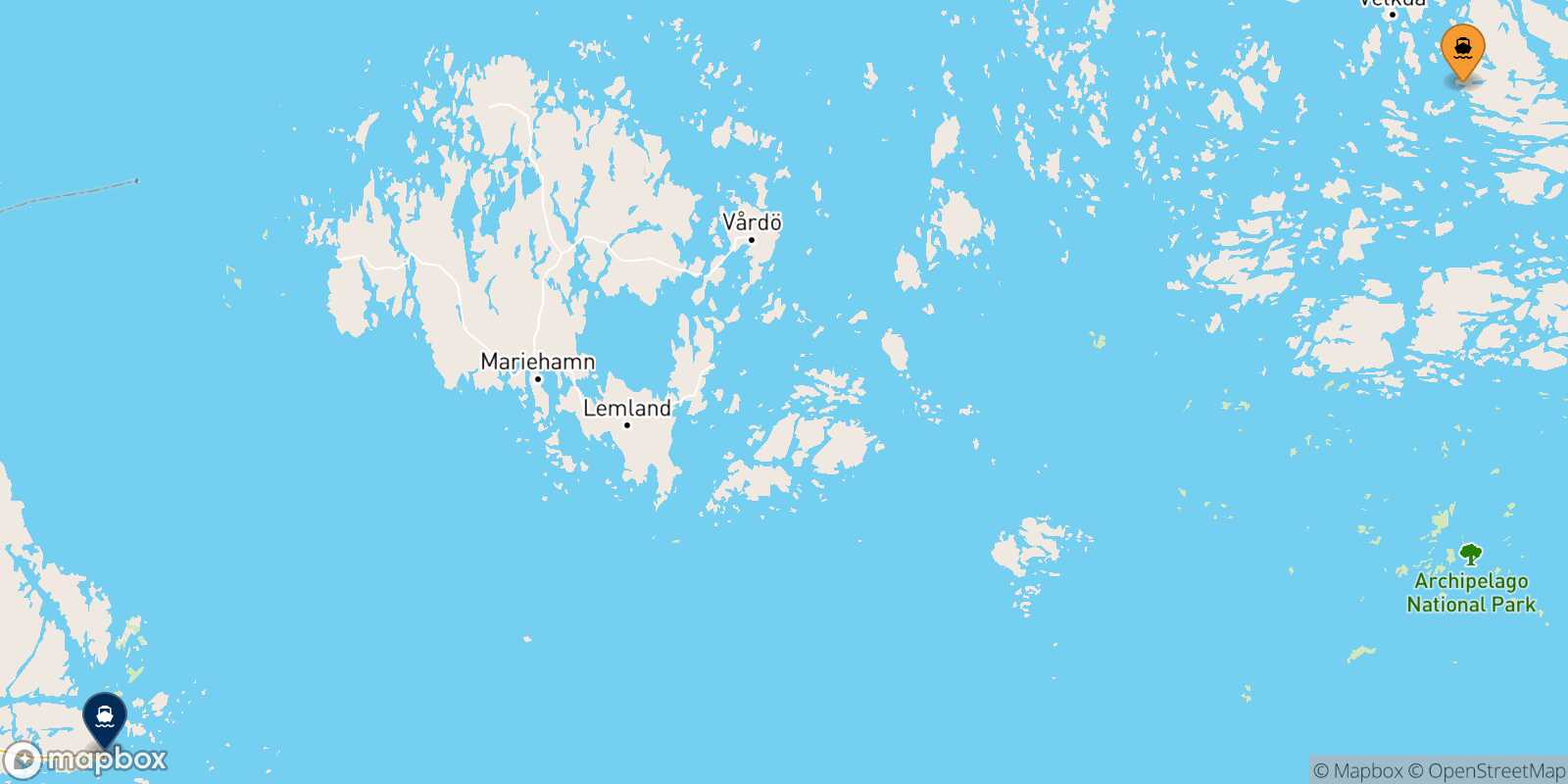 Map of the destinations reachable from Naantali