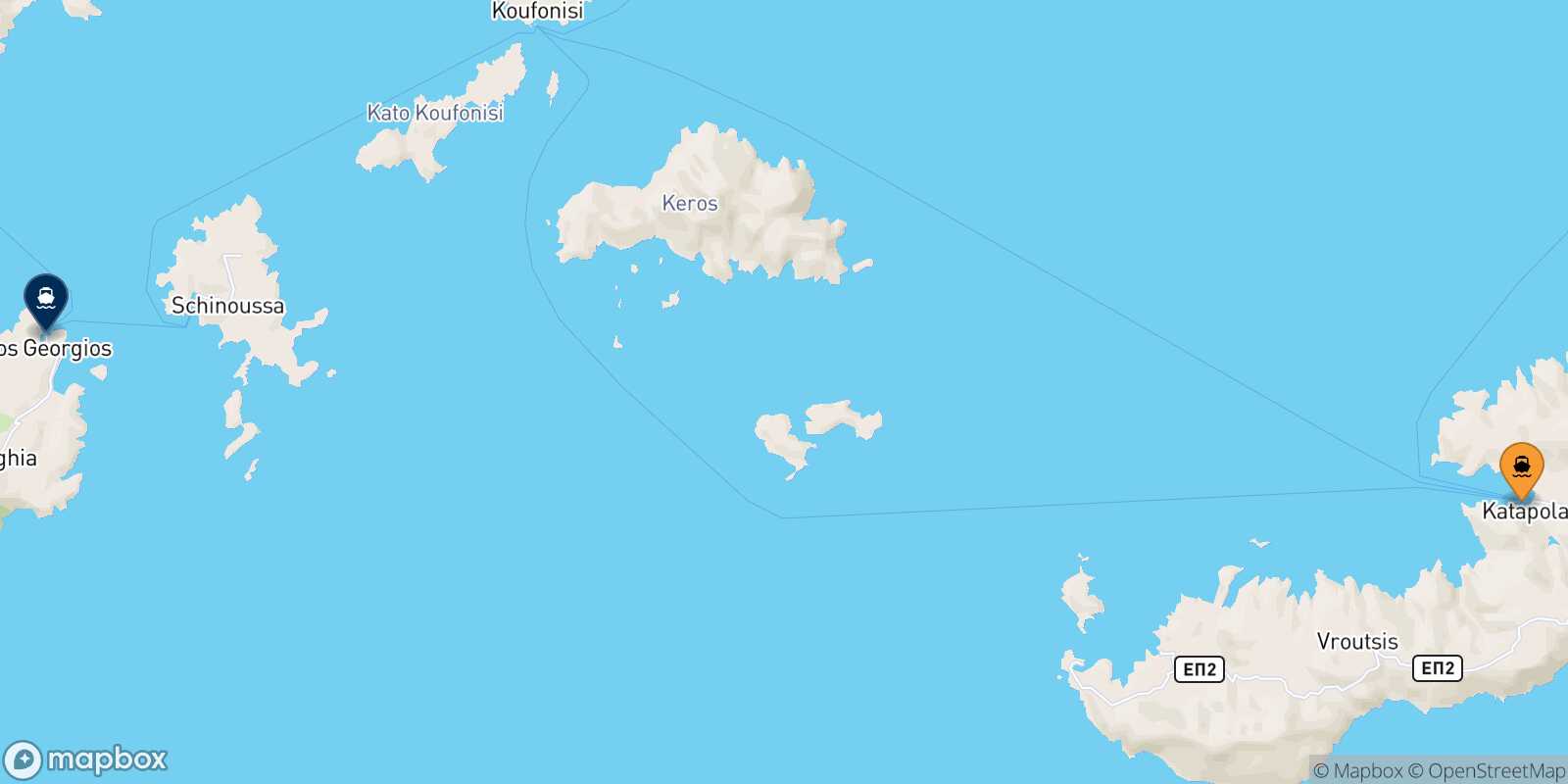 Katapola (Amorgos) Iraklia route map