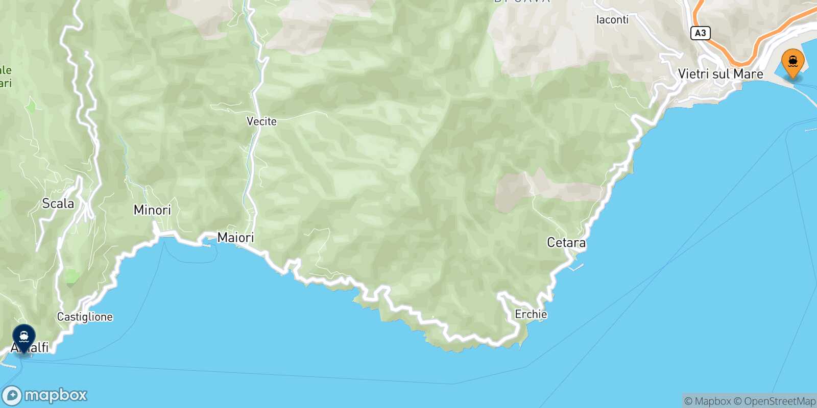 Salerno Amalfi route map