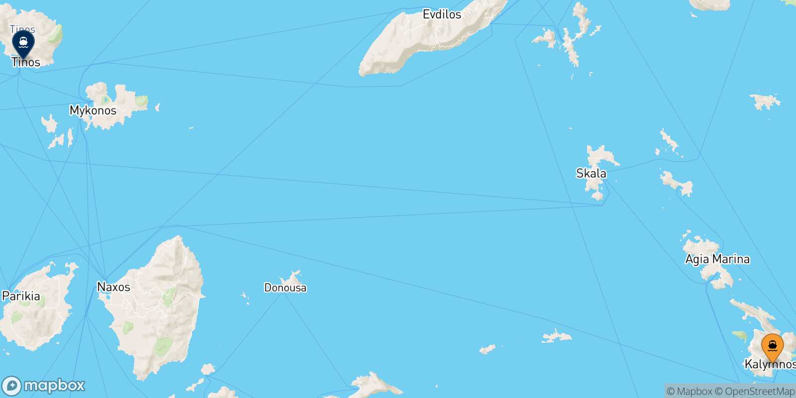 Kalymnos Tinos route map