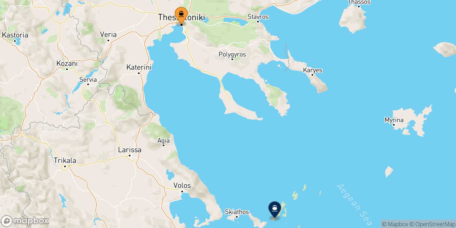 Thessaloniki Alonissos route map