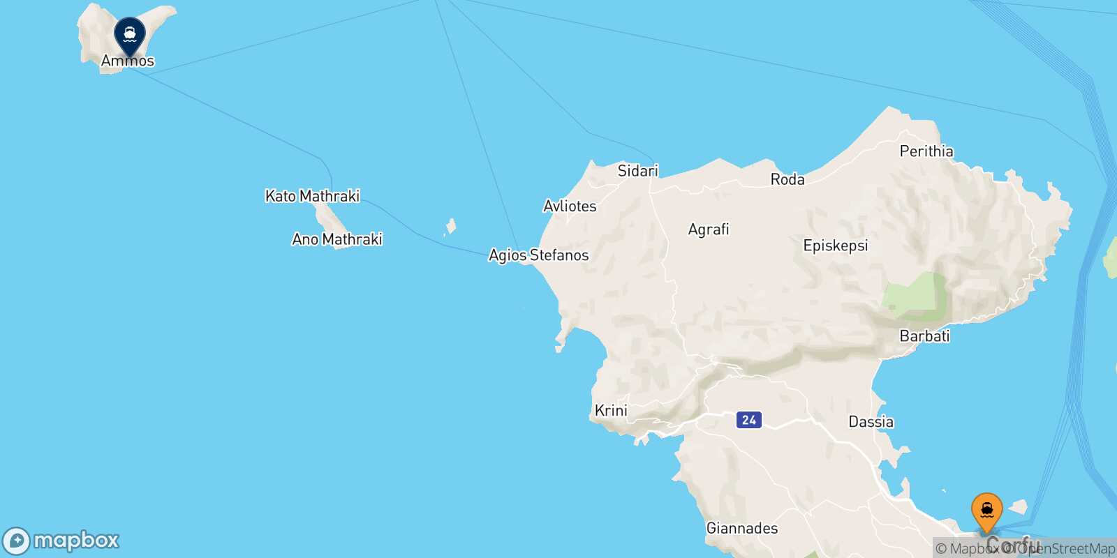 Corfu Othonoi route map