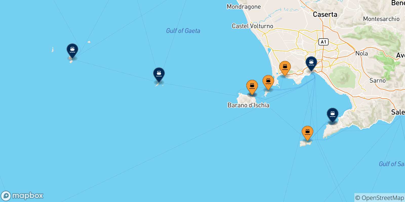 Map of the possible routes between Gulf Of Naples and Italy