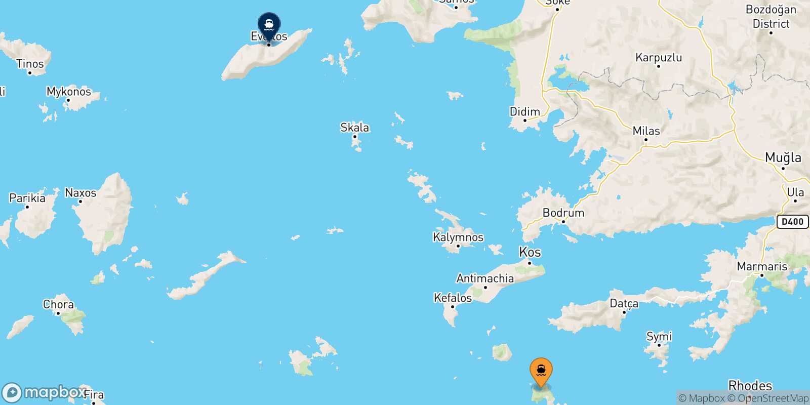 Tilos Evdilos (Ikaria) route map