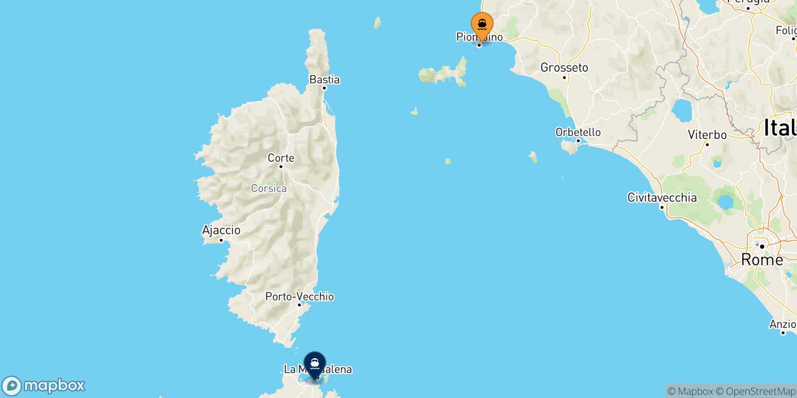 Piombino Golfo Aranci route map