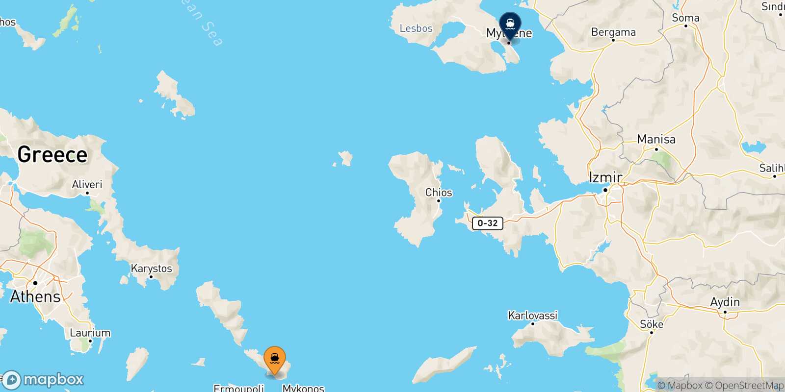 Tinos Mytilene (Lesvos) route map