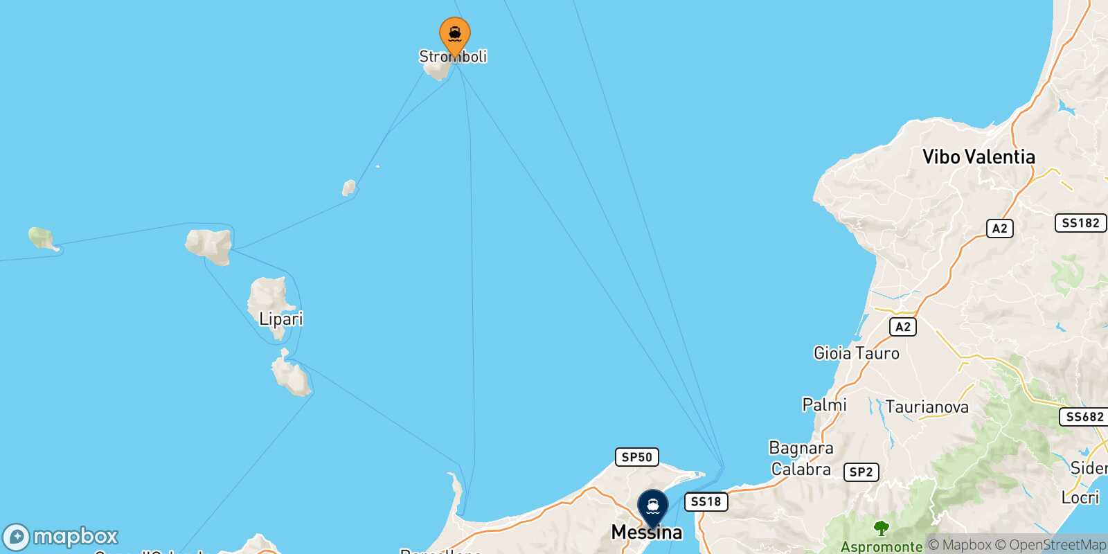 Stromboli Messina route map