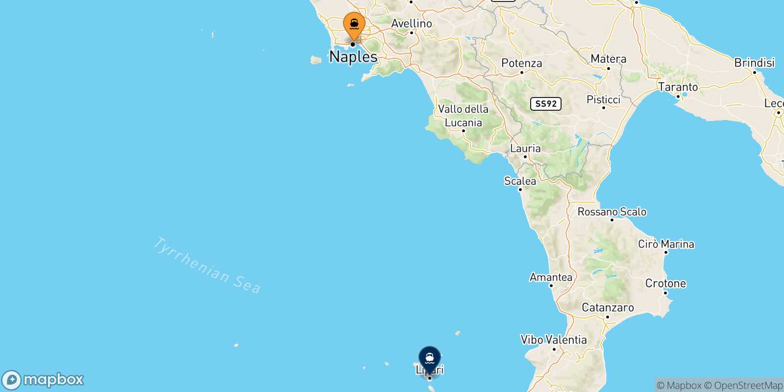 Naples Lipari route map